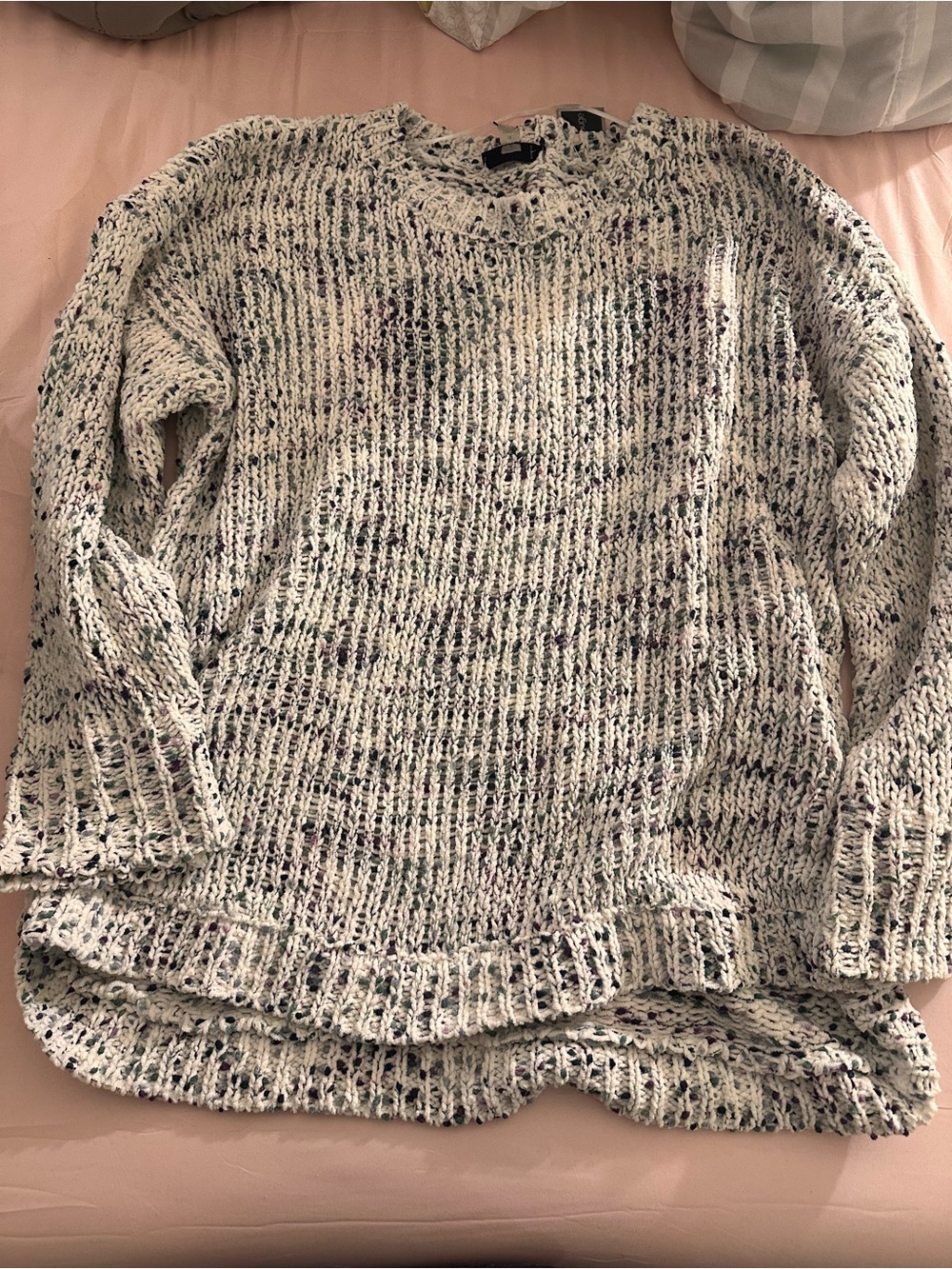 Cable & Gauge Cream Crewneck Sweater with Black Speckle